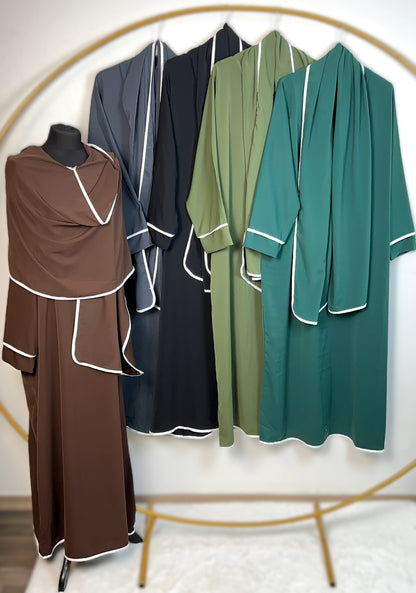 ABAYA MIT INTEGRIERTEM HIJAB MEDINA-SEIDEN-STIL (LANA)